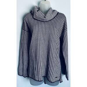 Calvin Klein Houndstooth Cowl Neck Knit Sweater Top Women's Medium NWT